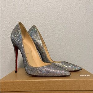 Christian Louboutin Silver Glitter High Heels